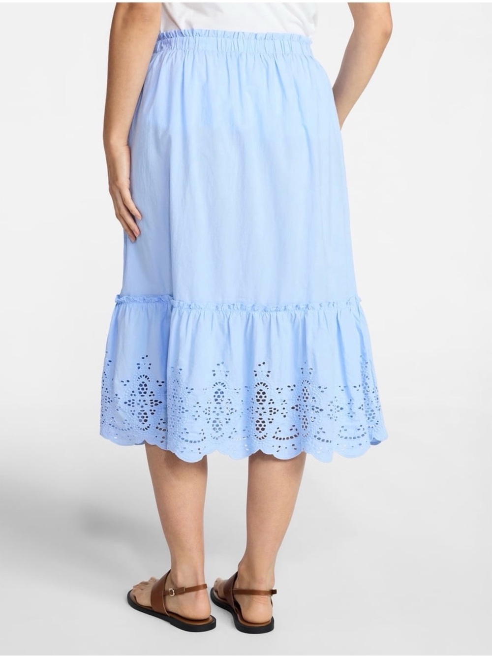 Time and Tru Cotton Eyelet A-Line Midi Skirt XL Light Blue Elastic Waist Pockets - Picture 15 of 16